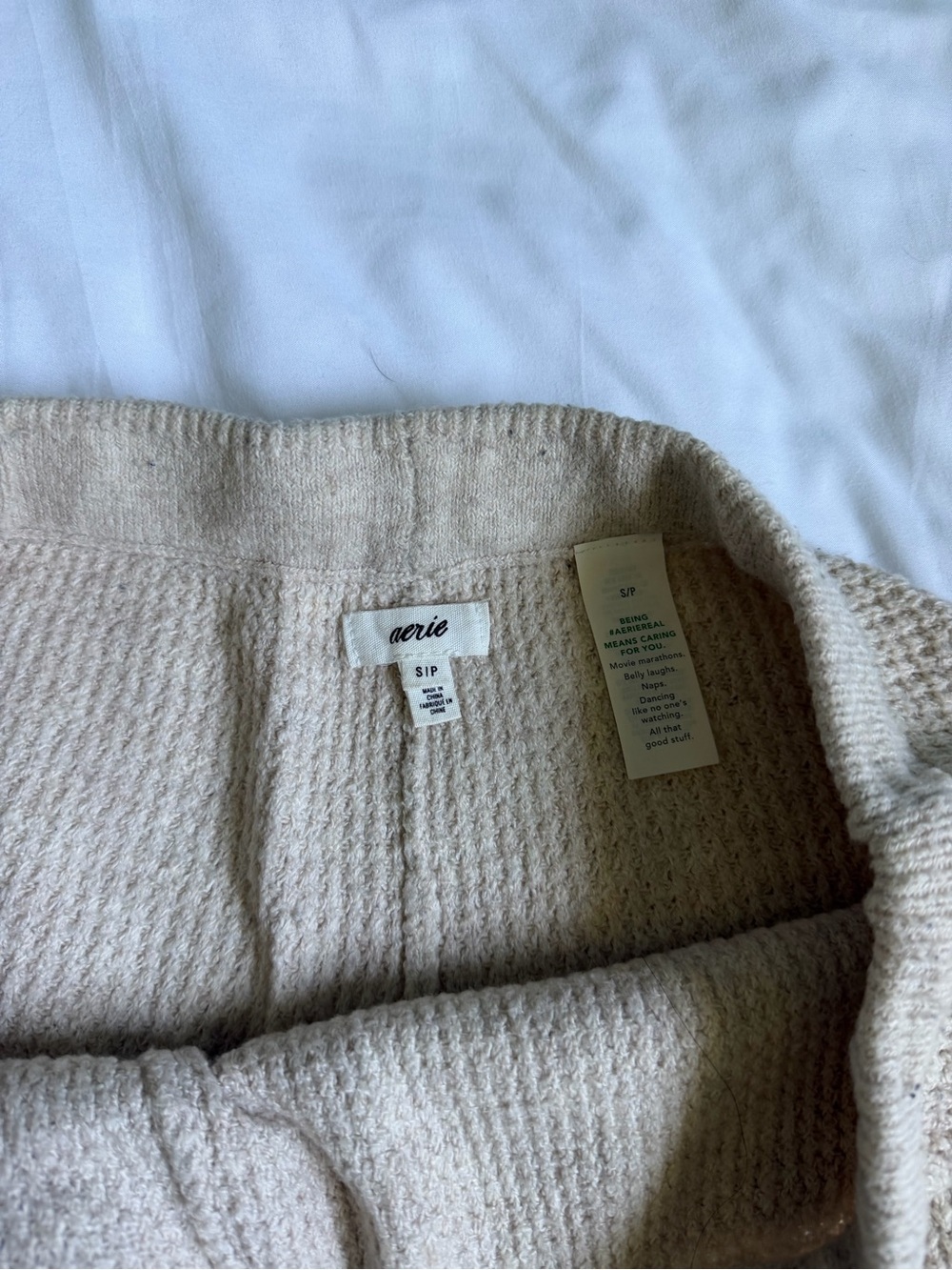 aerie Cream Waffle-Knit Lounge Pants - Picture 3 of 3